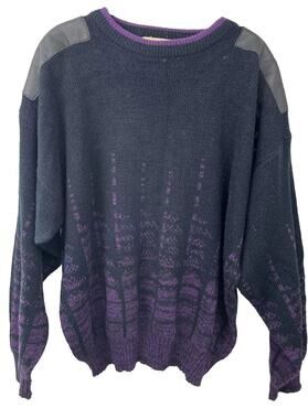 Men’s Vintage Urban Works Black Purple Sweater with Leather Trim X-Large